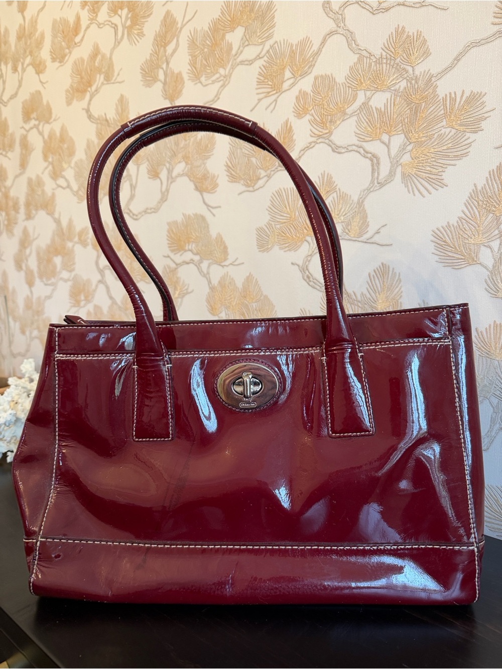 Vintage Coach Burgundy Patent Leather Shoulder Bag